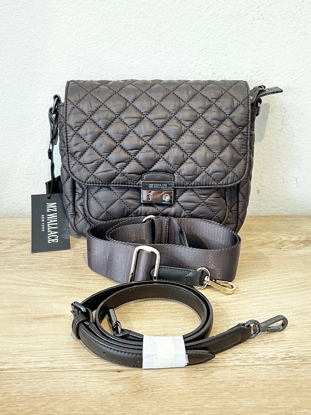 NWT MZ Wallace Medium Crosby Lock Crossbody Bag in Espresso, Retail $325